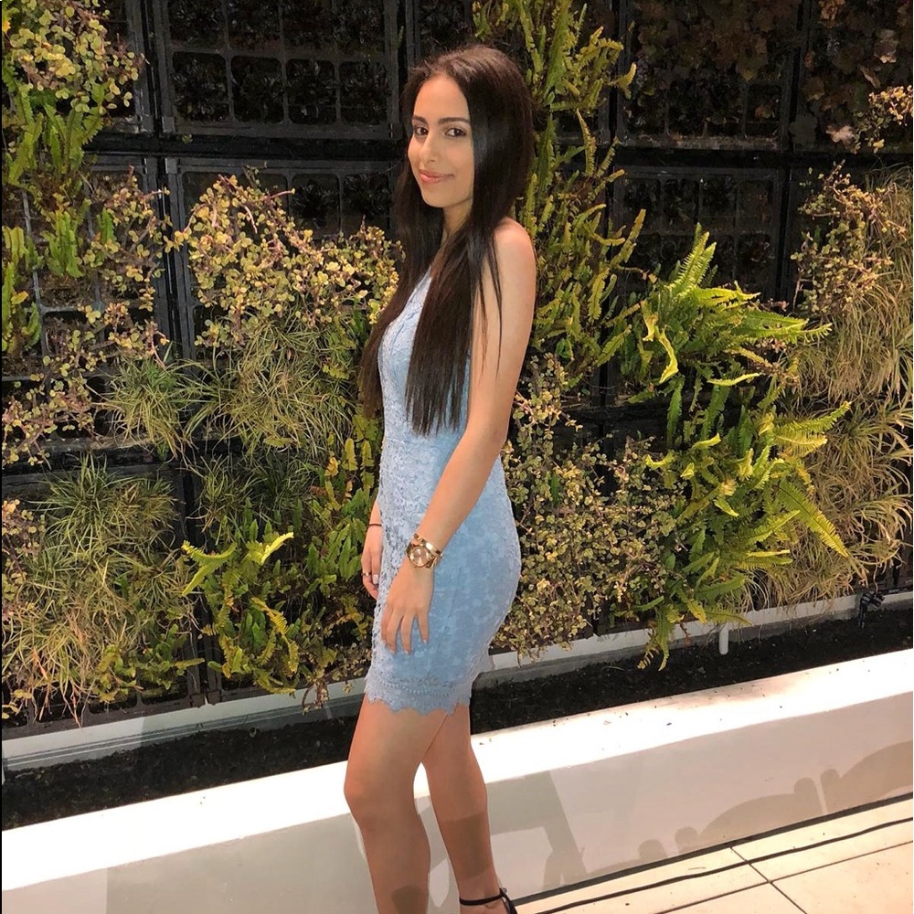 Blue Lace Designer Halter Dress
